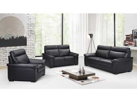 Black Genuine Leather 3 Piece Sofa Set- Model #1618 For Cheap