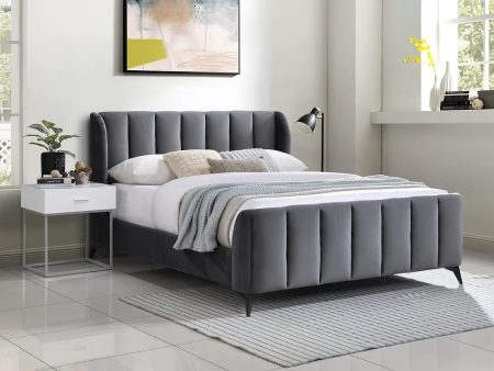 Queen Rich Grey Velvet Vertical Tufted Platform Bed & Night Stand- Model #5120 Fashion