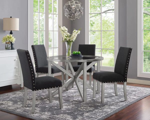 5 PC Dark Grey Glass Dining Table Set- Model #031035 Online now