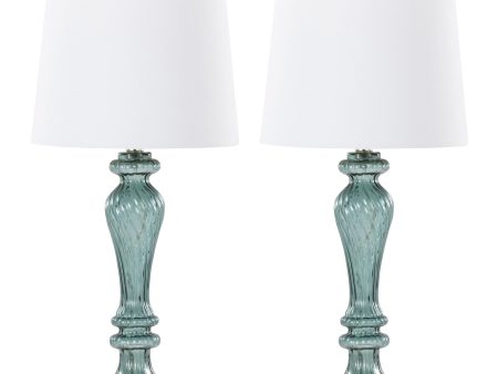 Windsor - Contemporary Table Lamp (Set of 2) - Clear Turquoise   Off White Online Hot Sale