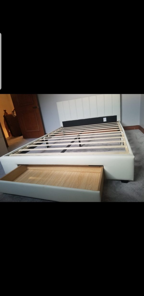 White Leather Storage Bed - Double or Queen- Model #5482 For Sale