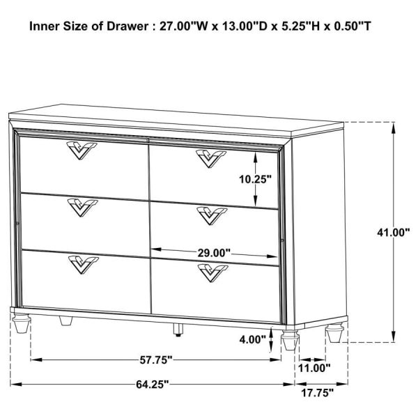 Veronica - 6-Drawer Dresser - Light Silver For Cheap