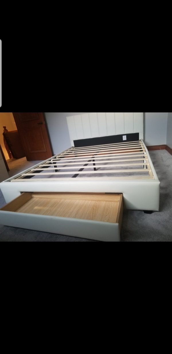 White Leather Storage Bed - Double or Queen- Model #5482 For Sale