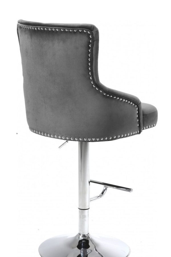 1 Grey Adjustable Velvet Bar Stool With Deep Tufting & Nailhead Details- Model #6020 on Sale