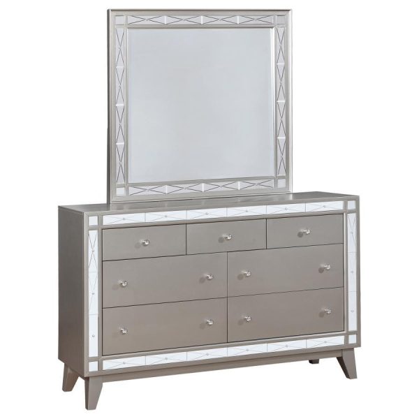 Leighton - 7-Drawer Dresser With Mirror - Metallic Mercury Online