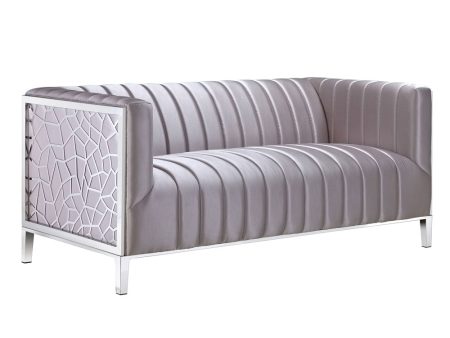 Upholstered Channel Pocket Silver Satin Loveseat- Model Conrad Online Hot Sale