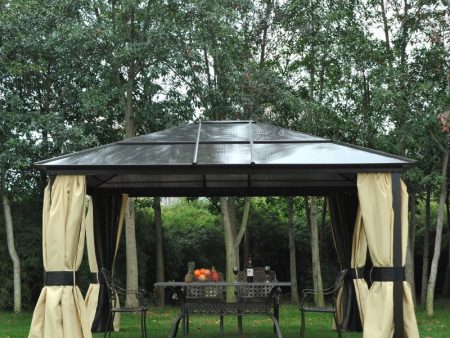 Dark Brown & Beige 12 x 14ft Deluxe Hard Top Patio Gazebo Canopy Garden Aluminum Shelter with Curtains & Mosquito Netting- Model #84C-042 Online now