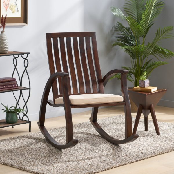 Acacia Wood Rocking Chair With Cushion - Brown Supply