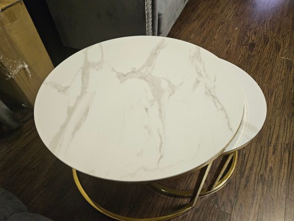 White Marble Glass Coffee Table with Gold Legs- Model Carina Fashion