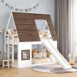 Wood Twin Size House Bunk Bed With Roof, Ladder And Slide - White   Brown For Cheap