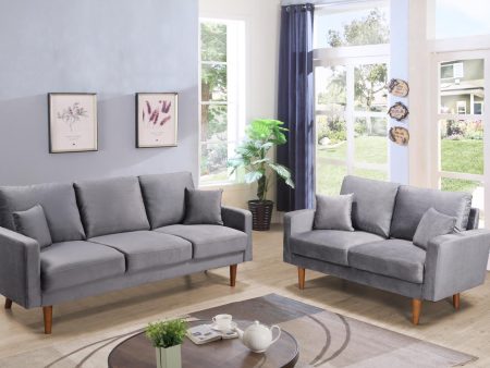 Velvet Grey Sofa & Love Seat Set- Includes Throw Pillows Model #7011 For Sale