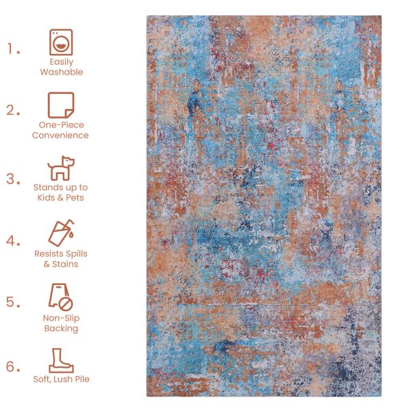 2  x 3  Machine Washable Area Rugs, Low-Pile, Non-Slip, Non-Shedding, Foldable, Kid & Pet Friendly - Multi For Sale