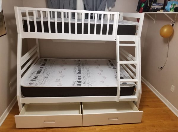 White Solid Wood Twin Over Double Storage Bunk Bed- Can Convert Into Two Separate Beds-Model #117W For Sale