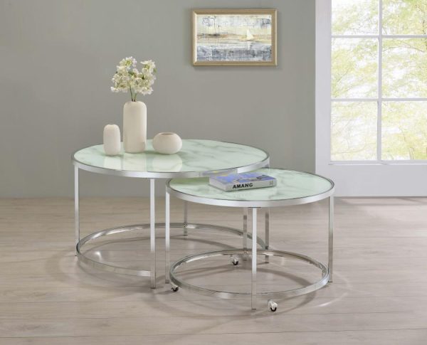 Lynn - 2 Piece Round Glass Top Nesting Coffee Table - Chrome For Cheap