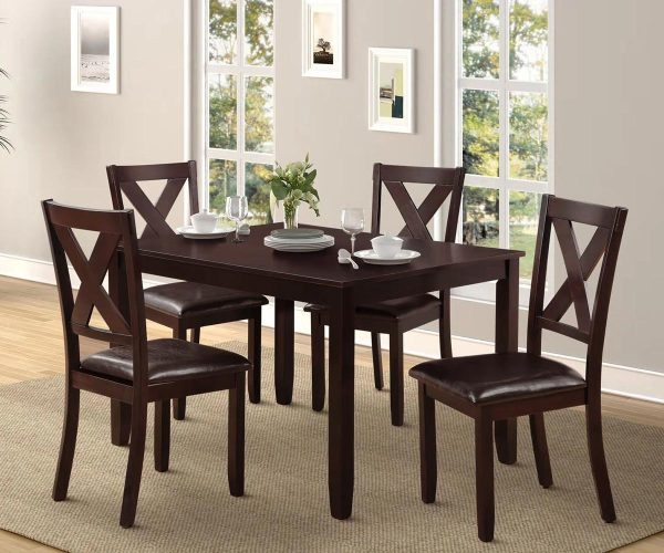 5 PC Espresso Wood Dining Table Set- Model Poppy Hot on Sale