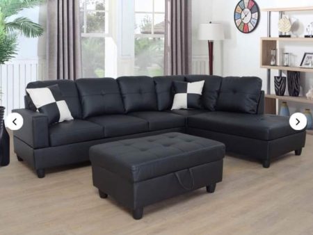 Black Leather Sectional- Includes Throw Pillows- Model Belmont Fashion