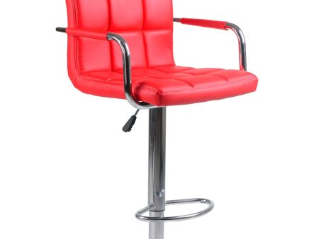 2 Red Adjustable Leather Bar Stools with Metal Base- Model #7732 Online