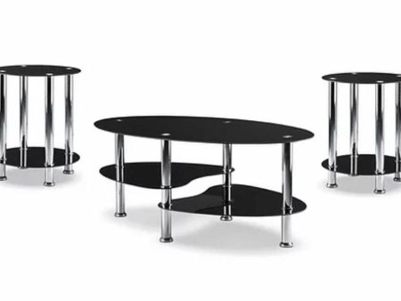 3 PC Black Glass Coffee Table Set - Model #2600 For Cheap