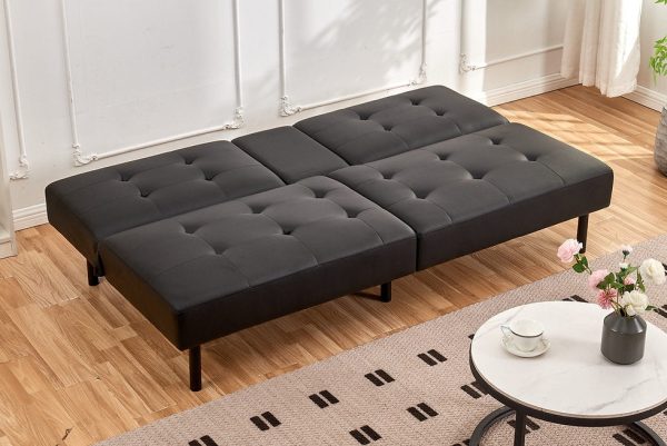 Black Leather Memory Foam Split Design Sofa Bed With Drop Down Tray- Model #8091 For Sale