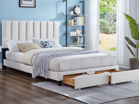 White Leatherette Fabric Storage Bed With Drawers & Adjustable Headboard- Double, Queen or King- Model #2120 Fashion