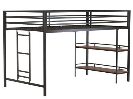 Adam - Junior Twin Loft Bunk Bed With Cinnamon Wood Shelf - Black For Discount