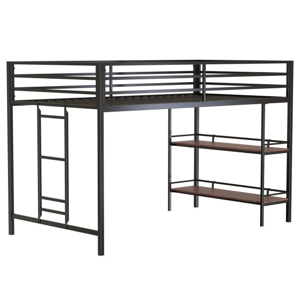 Adam - Junior Twin Loft Bunk Bed With Cinnamon Wood Shelf - Black For Discount