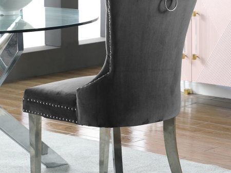 2, 4 or 6 Grey Velvet Dining Chairs with Deep Tufting- Chrome Knocker- Polished Chrome Legs & Nail Head Details- Model #1260 Fashion