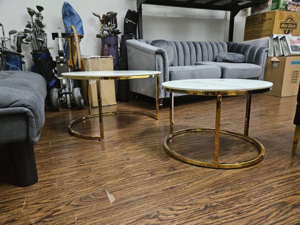 White Marble Glass Coffee Table with Gold Legs- Model Carina Fashion