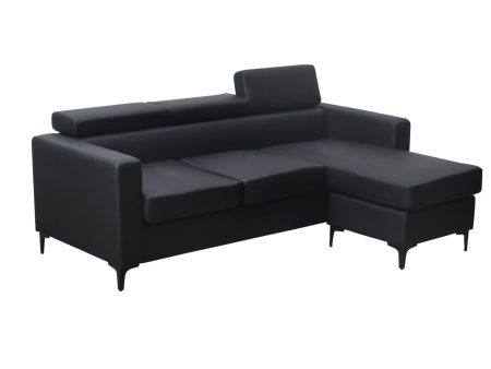 Black Leather Sectional With Adjustable Headrests- Model Shelly Online now