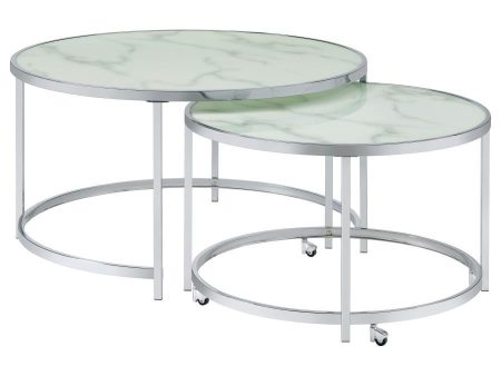 Lynn - 2 Piece Round Glass Top Nesting Coffee Table - Chrome For Cheap