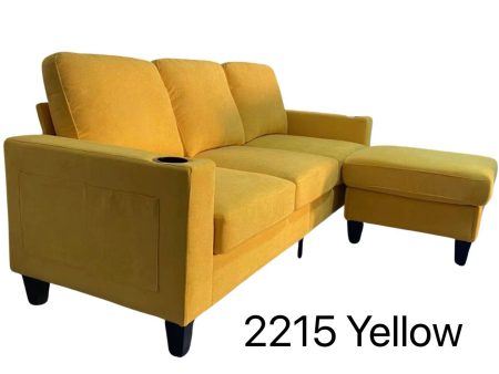 Yellow Micro Fabric Sectional Sofa With Cup Holders, USB Ports & Pockets- Chaise Turns Into Floating Ottoman- Model #2215 Fashion