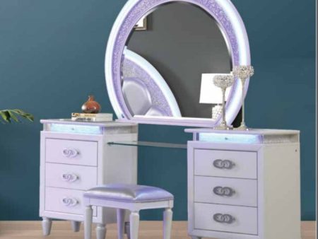 White & Silver Vanity Set With Stool- Model #1332 Online