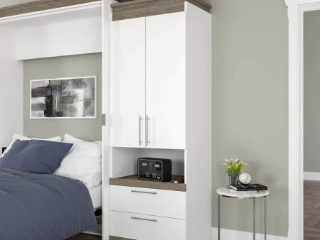 White & Walnut Grey 30 W Storage Cabinet with Pull-Out Shelf- Model Orion Fashion