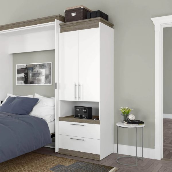 White & Walnut Grey 30 W Storage Cabinet with Pull-Out Shelf- Model Orion Fashion