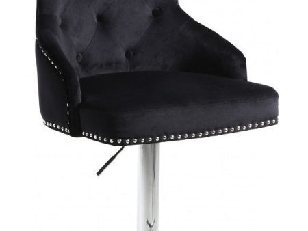 1 Black Adjustable Velvet Bar Stool With Deep Tufting & Nailhead Details- Model #6021 Discount