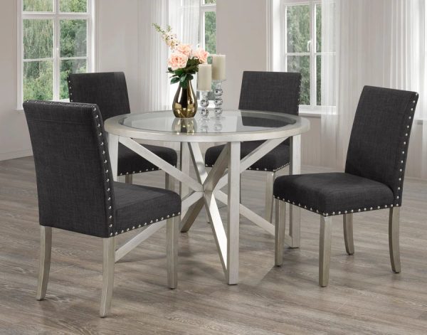 5 PC Dark Grey Glass Dining Table Set- Model #031035 Online now