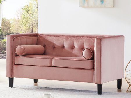 Mid-Century Velvet Sofa, Love Seats Sofa Furniture With Bolster Pillows, Button Tufted Couch For Living Room, Tool - Free Assembly - Pink Sale