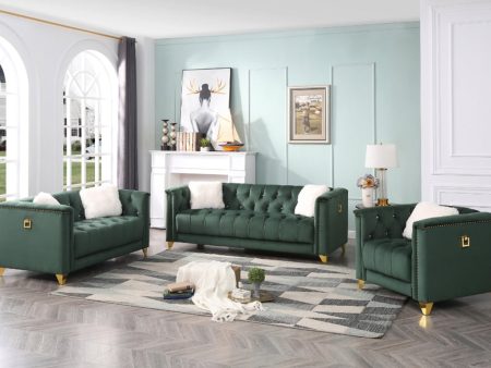 Green 3 PC Velvet Tufted Sofa Set- Model #1764 For Sale