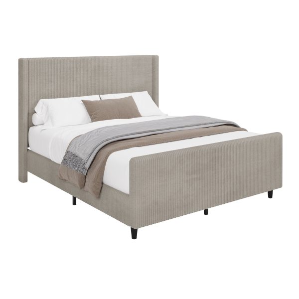 Corduroy Upholstered Bed Frame With Vertical Stripe Wingback And High Footboard No Box Spring Needed Online Hot Sale