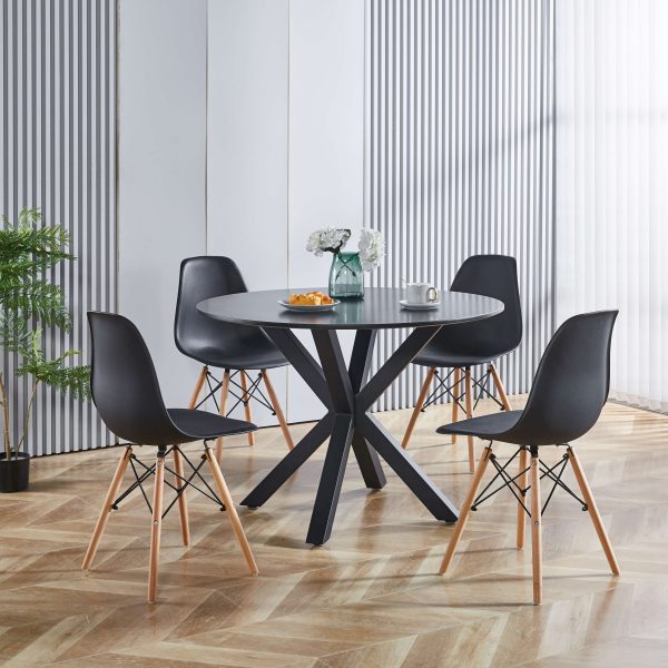 5 Pieces Dining Set, Table Metal Leg Mid-Century Dining Table For 4 - 6 People With Table Top, Pedestal Dining Table, End Table Leisure Coffee Table - Matte Black Sale