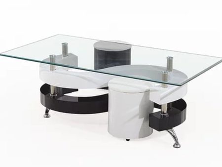 3 PC Black & White High Gloss Coffee Table Set With Two Stools- Model #2055 on Sale