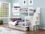 White Solid Wood Staircase Twin Over Full Bunk Bed- Storage Drawers or Trundle Optional- Model #1852 Discount