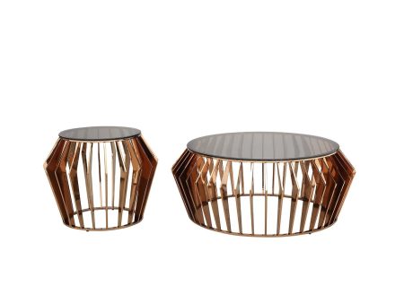 3 PC Rose Gold Frosted Glass Modern Coffee Table Set- Model Swank For Sale