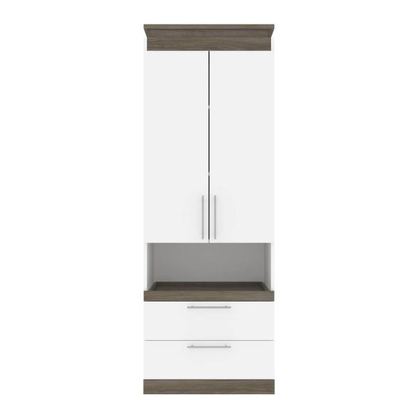 White & Walnut Grey 30 W Storage Cabinet with Pull-Out Shelf- Model Orion Fashion