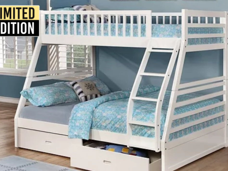 White Solid Wood Twin Over Double Storage Bunk Bed- Can Convert Into Two Separate Beds-Model #117W For Sale