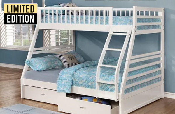 White Solid Wood Twin Over Double Storage Bunk Bed- Can Convert Into Two Separate Beds-Model #117W For Sale