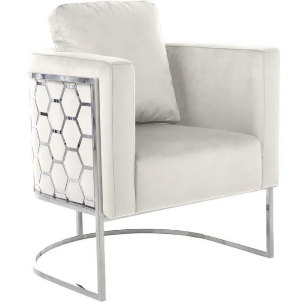 White Honeycomb Accent Chair with Chrome Frame & Legs- Model Honey Online now