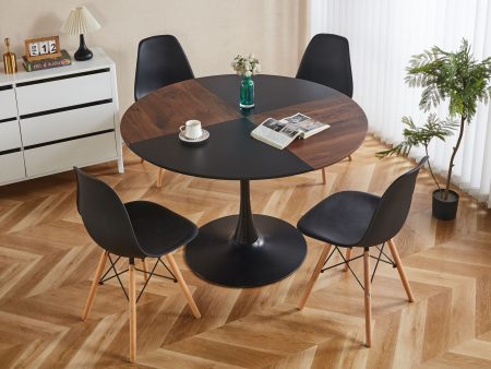 5 Pieces Dining Set, Table Metal Leg Mid-Century Dining Table For 4 - 6 People, Pedestal Dining Table, Table Leisure Coffee Table - Black Cheap