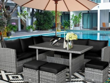 Black 7 PC Outdoor Wicker Sectional Sofa Set with Dining Table- Model #14239860 Online now