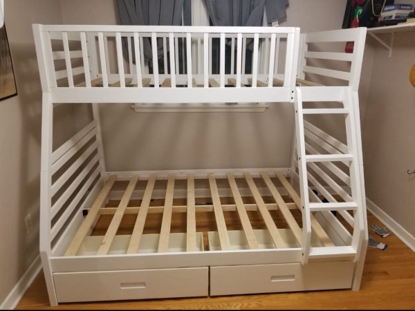 White Solid Wood Twin Over Double Storage Bunk Bed- Can Convert Into Two Separate Beds-Model #117W For Sale